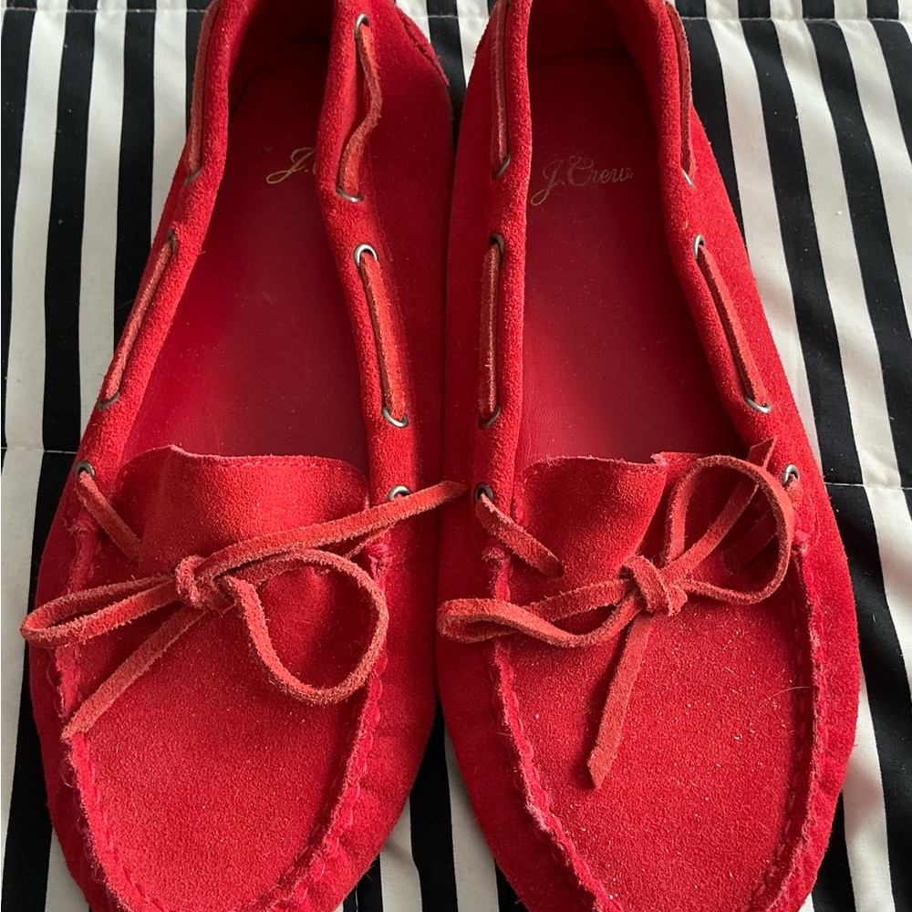 J. Crew Vibrant Red Suede Loafers EUC size 8.5